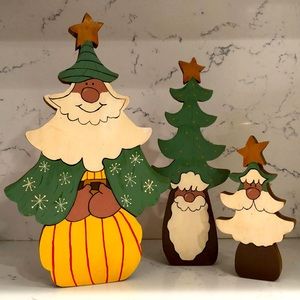 🎅🏽Vintage Collection of 3 Wooden Santas 🎅🏽
